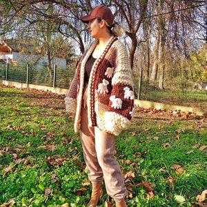 Leilayca , 3d Fluffy Sheep Oversize Wool Cardigan , Cardigan Hand-knitted Embroidery Multi Color Men Women Unique Gift for him her