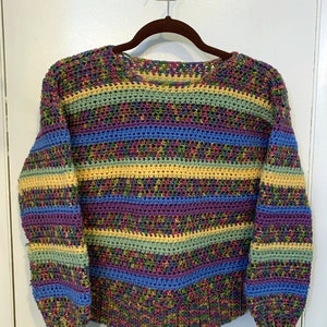 Handmade Crocheted Pastel Striped Sweater - Small to Medium