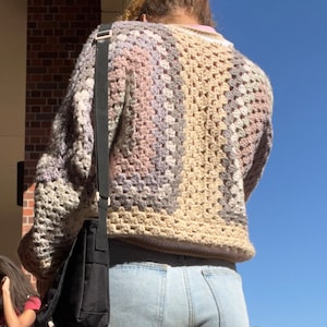 Pastel Neutral Multi-Color Hexagon Crochet Cardigan