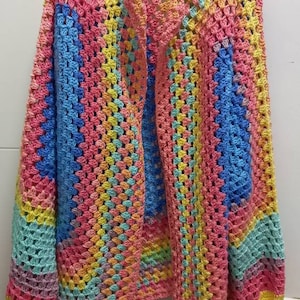 Handmade Pastel Rainbow Crochet Cardigan: Soft Granny Square Boho Sweater