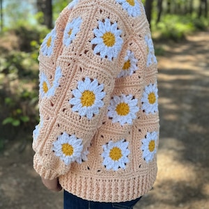 Handmade Crochet Daisy Cardigan: Pastel Boho Knit Sweater