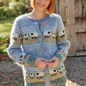 Women's Cosy Sheep Cardigan - Hand Knitted Cardigan - 100% Wool & Mohair - Fluffy Lamb Cardi - Blue Pastel Cardigan - Pachamama