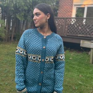 Hand-Knitted Lamb Wool Cardigan: Herd of Sheep Design, Fair Trade