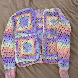 Hand Crocheted Pastel Cardigan - US Size Medium