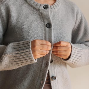 merino-blend wool grey hand knit soft button up knitted cardigan - ethical - sustainable fashion - spring/autumn/winter gift