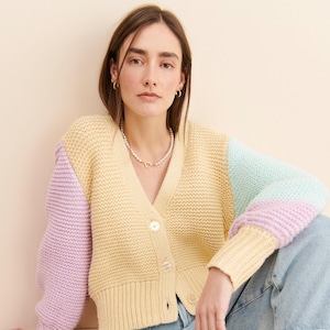 Handmade Granny Square Crochet Cardigan: Pastel Patchwork Cotton Boho Sweater