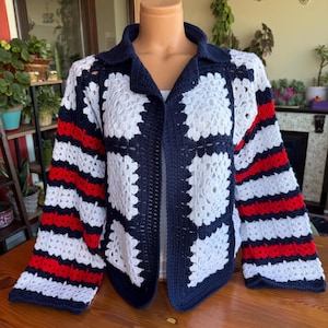 Hand-Knit Crochet Cardigan: Pastel Pink Floral Open Weave