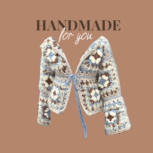 Handmade Crochet Granny Square Cardigan: Pastel Boho Jacket (S-M)