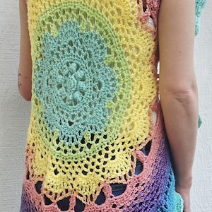 Handmade Crochet Rainbow Pastel Duster | Child Size or XS | 34” x 34” Colorful Boho Cardigan | Lightweight Crochet Sweater