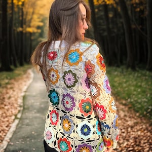 Crochet Granny Square Cardigan, Handmade Cotton Oversize Knit