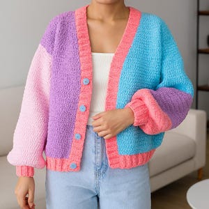 Crochet Cardigan Pattern PDF – Pastel Patchwork Sweater Tutorial – Chunky Cozy Cardigan Pattern – Easy Beginner Crochet – Instant Download